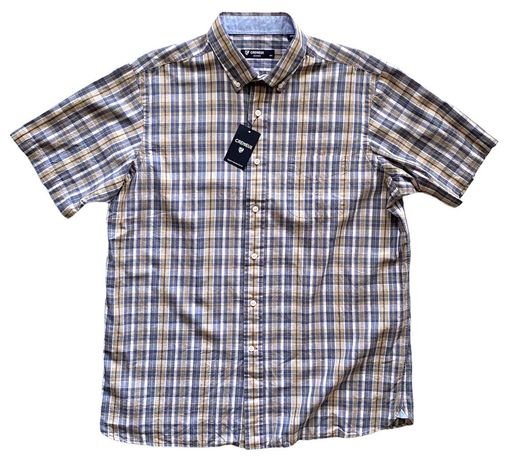Daniel Cremieux Classics Nwt Cotton & Hemp Khaki Check Short Sleeve Shirt XL